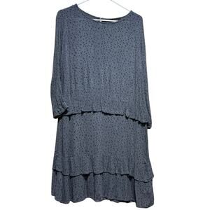 Fat Face Women's Tiered Dress UK 14 US 10 Gray Polka Dot Midi Long Sleeve